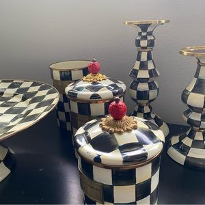 Mackenzie-Childs Courtly check enamel pillar candle stick MEDIUM & SMALL